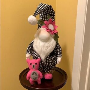 Black and White Polka Check Gnome Decor with pink accent. NWT